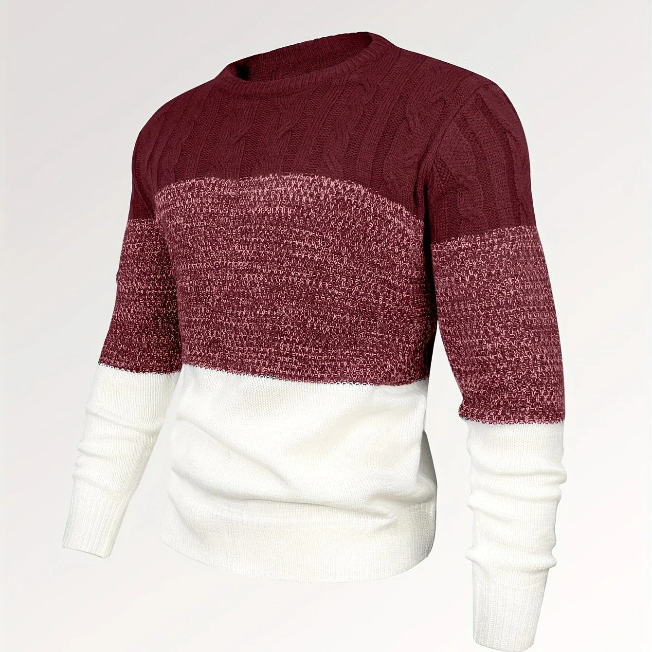 All Match Knitted Cable Sweater, Men's Casual Warm Slightly Stretch Crew Neck Pullover Sweater For Men Fall Winter