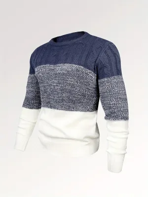 All Match Knitted Cable Sweater, Men's Casual Warm Slightly Stretch Crew Neck Pullover Sweater For Men Fall Winter