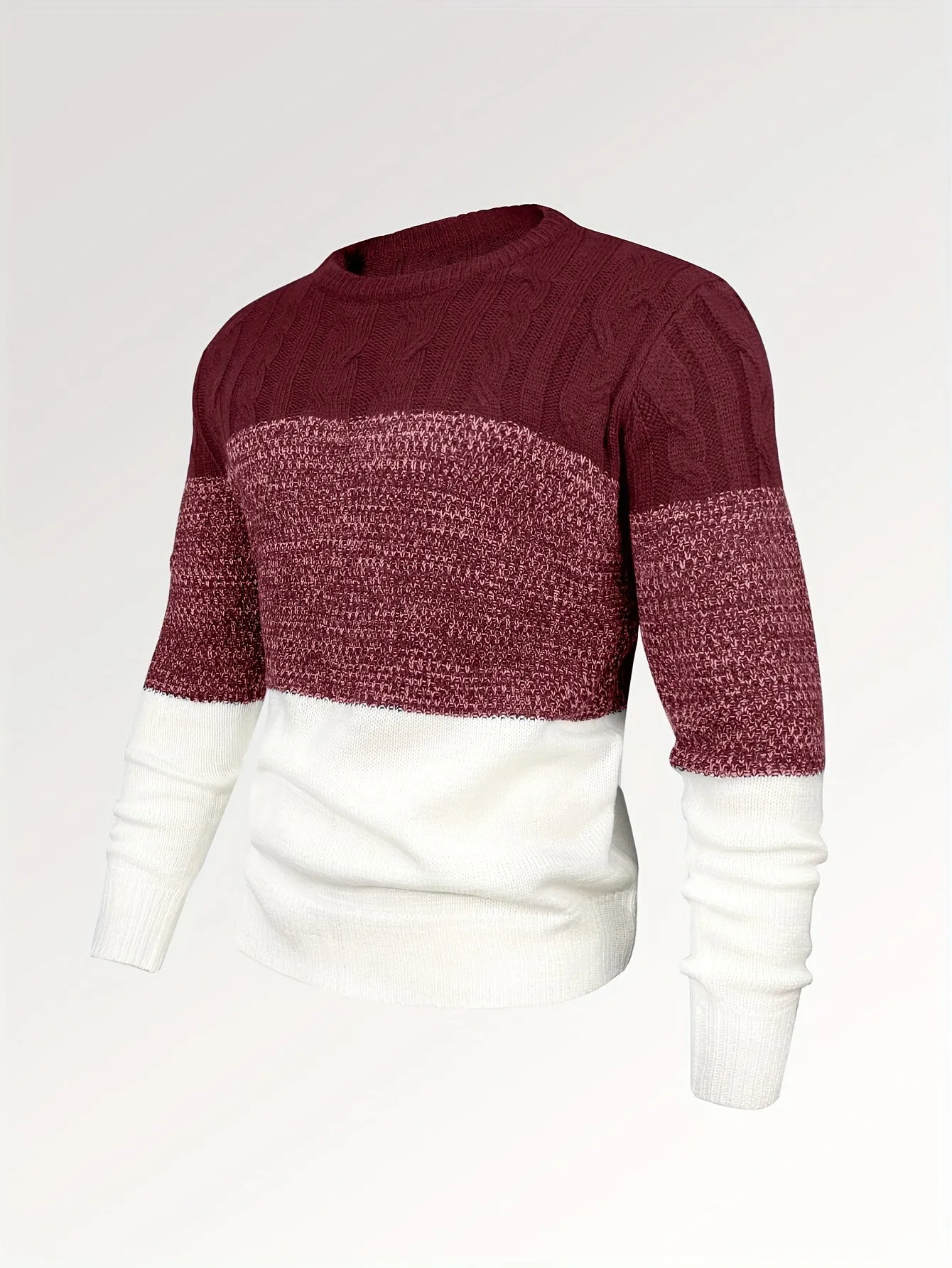 All Match Knitted Cable Sweater, Men's Casual Warm Slightly Stretch Crew Neck Pullover Sweater For Men Fall Winter