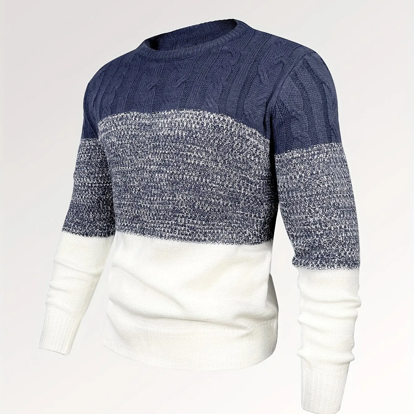 All Match Knitted Cable Sweater, Men's Casual Warm Slightly Stretch Crew Neck Pullover Sweater For Men Fall Winter