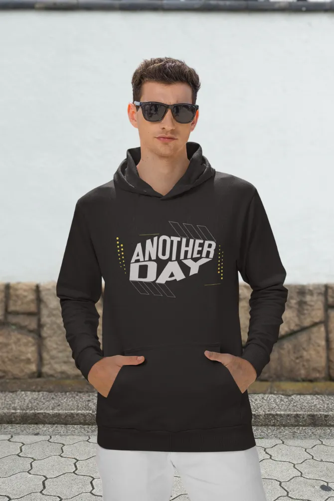 Another Day Black Printed Hoodie for men