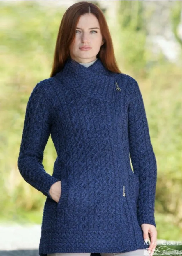 Aran Crafts Athenry Asymmetric Coat | Blue