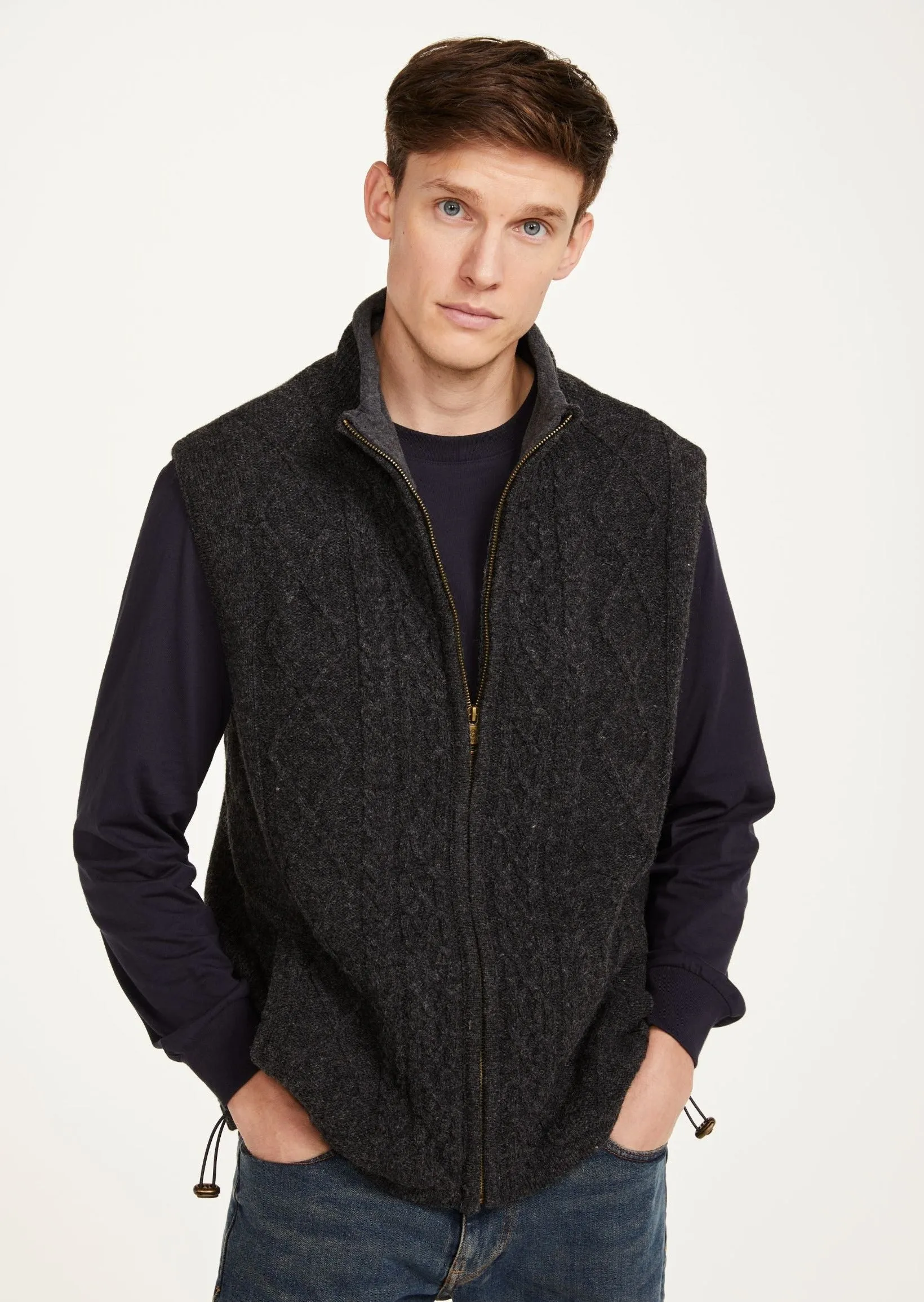 Aran Full Zip Fleece Gilet | Charcoal