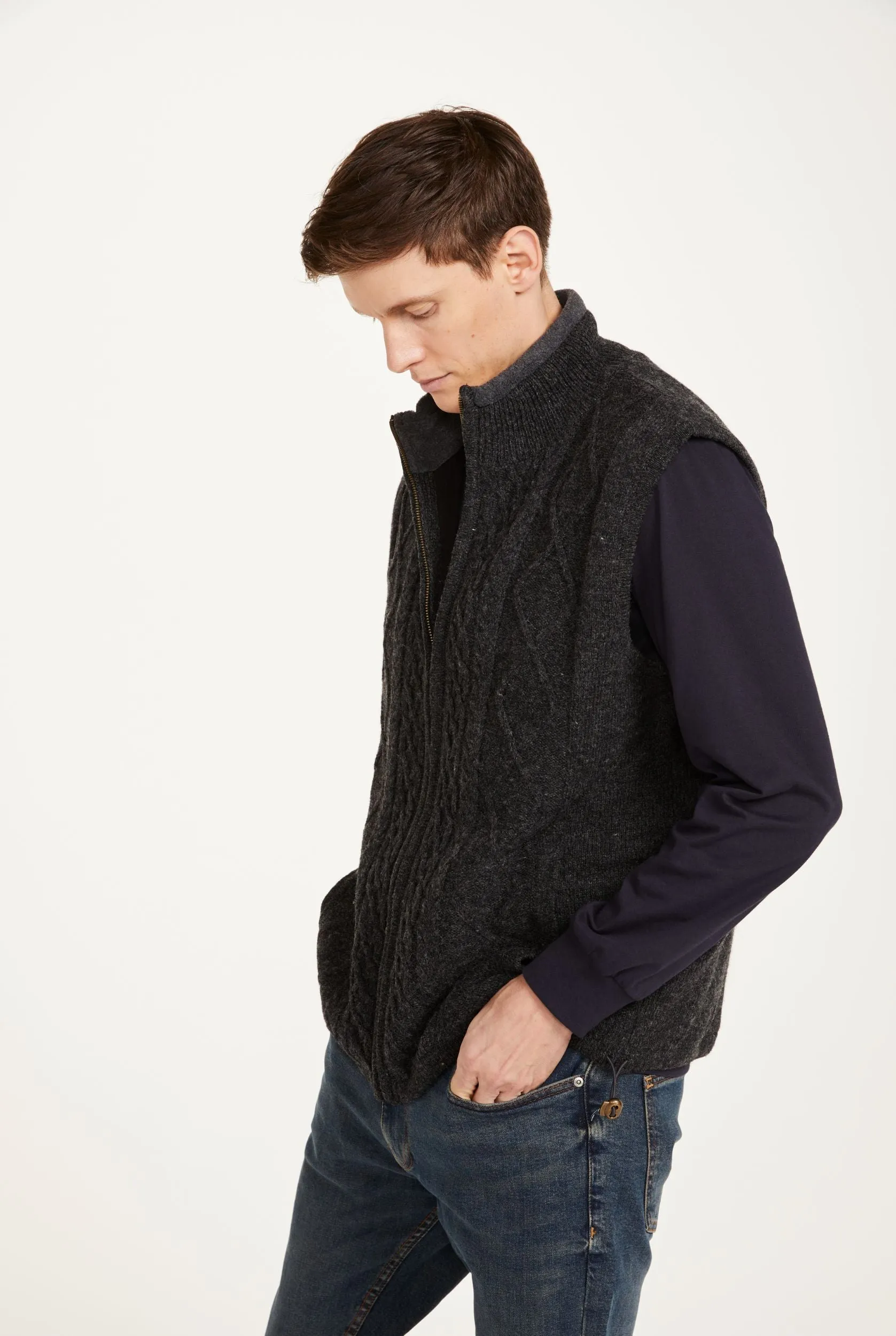 Aran Full Zip Fleece Gilet | Charcoal