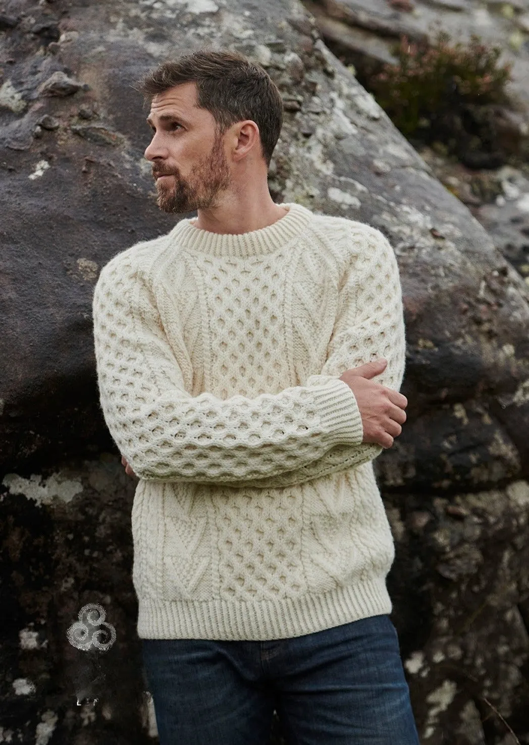 Aran Handknit Crew Neck Sweater | Natural