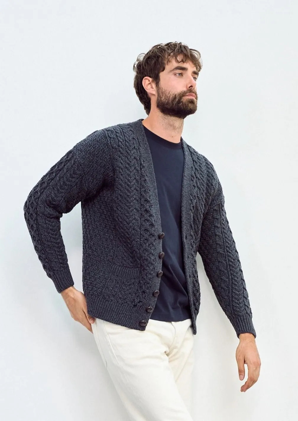 Aran V-Neck Cardigan | Charcoal