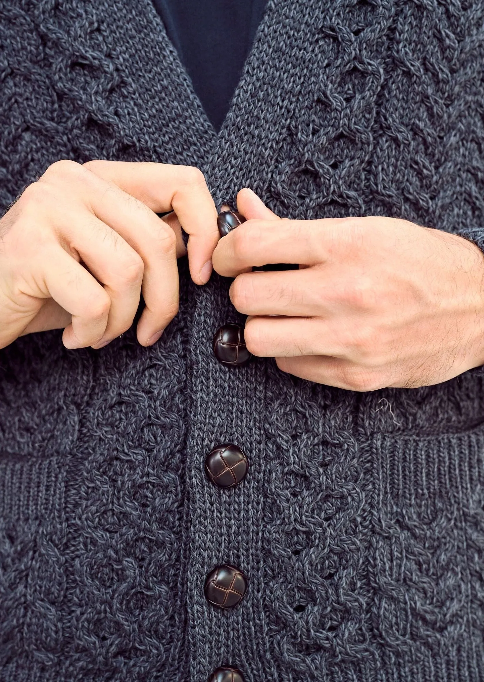 Aran V-Neck Cardigan | Charcoal