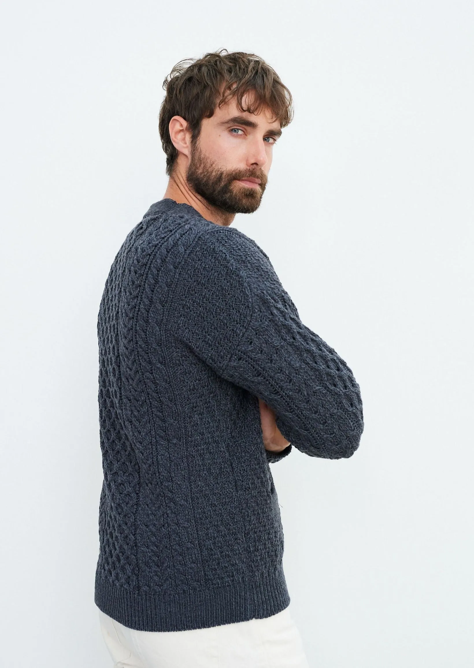 Aran V-Neck Cardigan | Charcoal