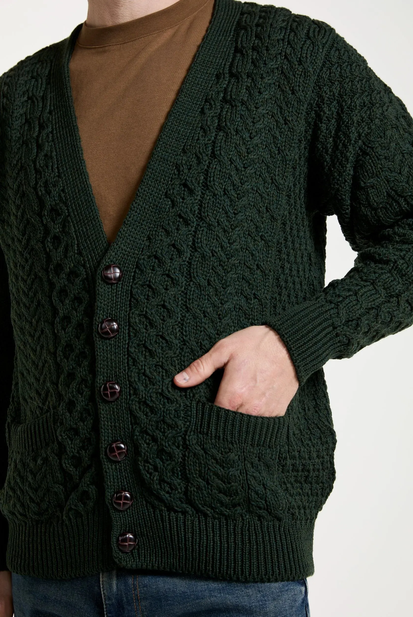 Aran V-Neck Cardigan | Green