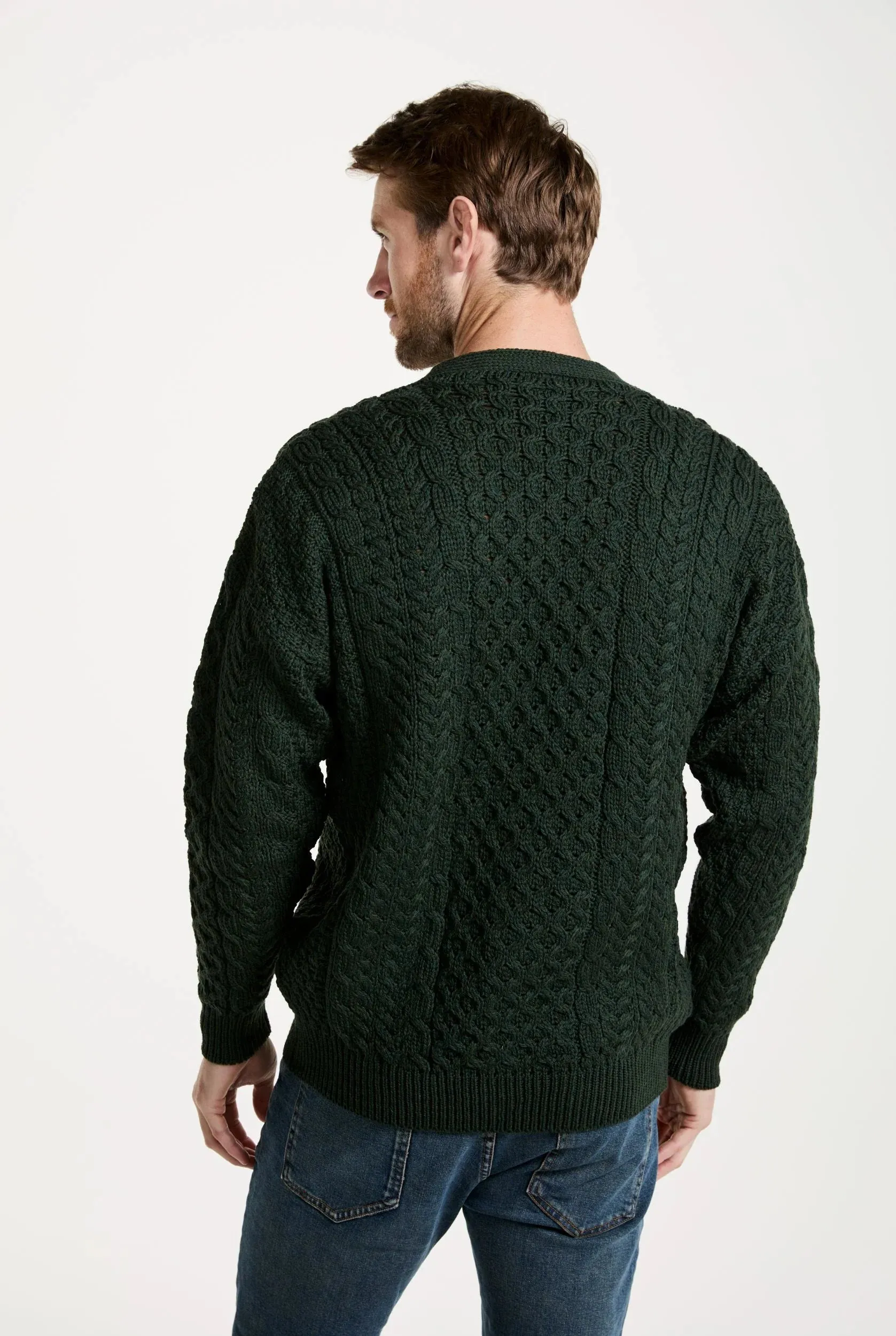 Aran V-Neck Cardigan | Green