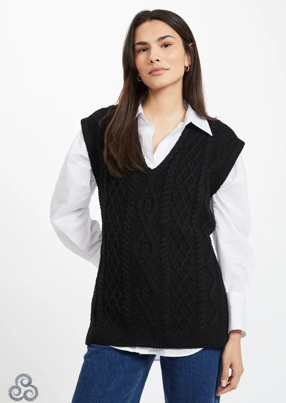 Aran V Neck Slipover Vest | Black - Clearance