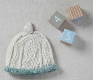 Aran Woollen Mills Baby Two Colour Hat in Seafoam Green and Classic Aran