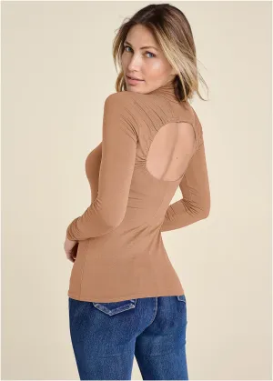 Back Cut-Out Casual Top - Camel