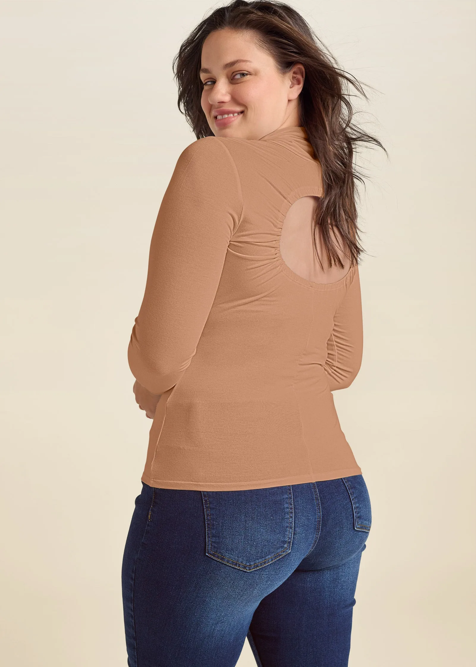 Back Cut-Out Casual Top - Camel