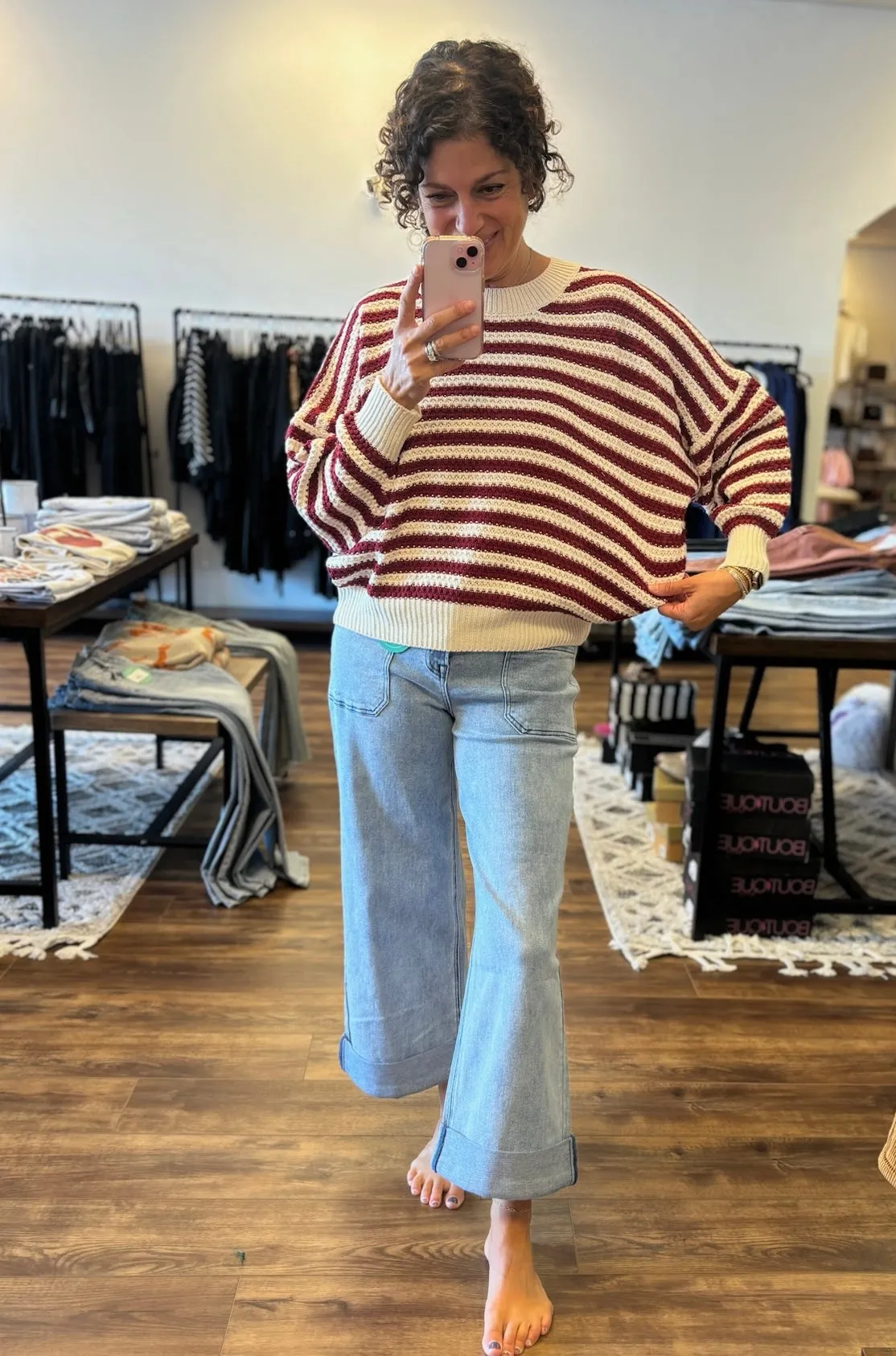 Balloon Sleeve Striped Sweater