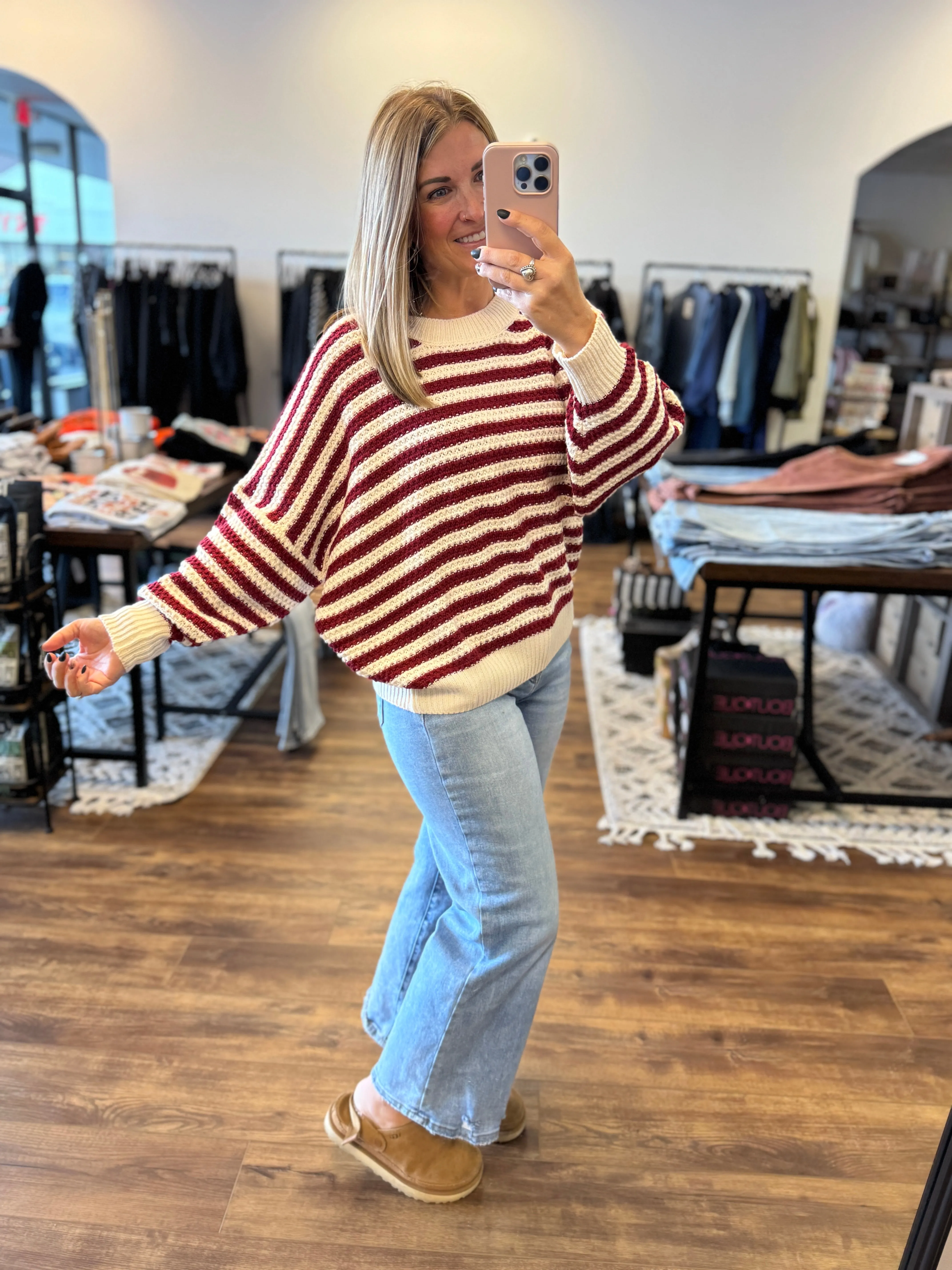 Balloon Sleeve Striped Sweater