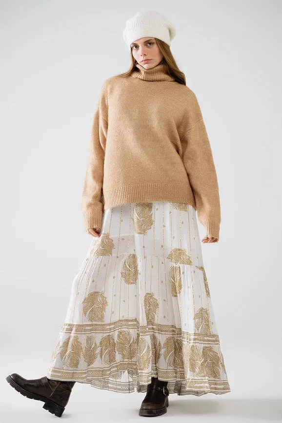 Beige Turtleneck Jumper with Dropped Sleeves