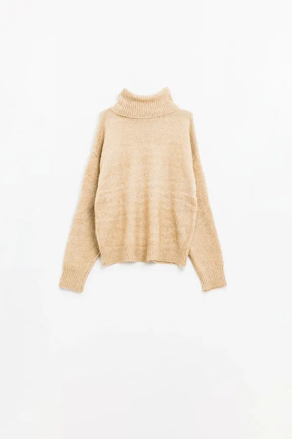 Beige Turtleneck Jumper with Dropped Sleeves