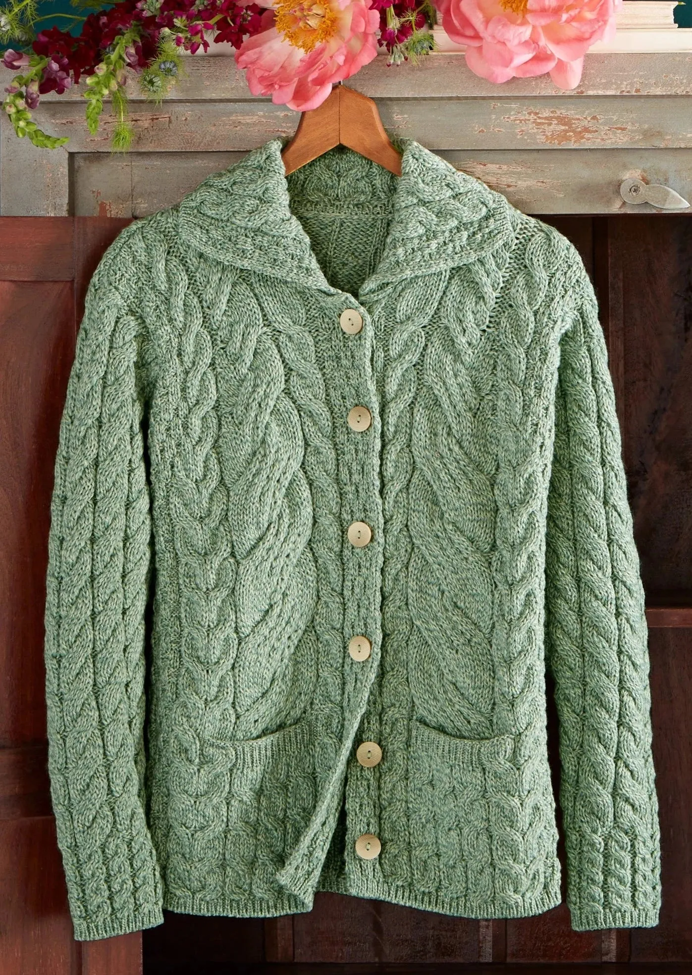 Belcarra Ladies Aran Cardigan | Mint