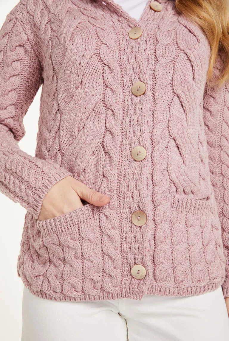 Belcarra Ladies Aran Cardigan | Pink