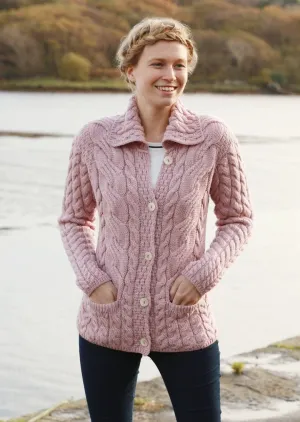 Belcarra Ladies Aran Cardigan | Pink