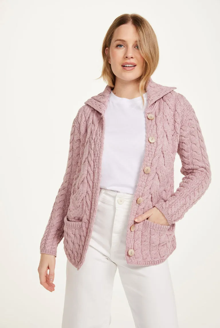 Belcarra Ladies Aran Cardigan | Pink