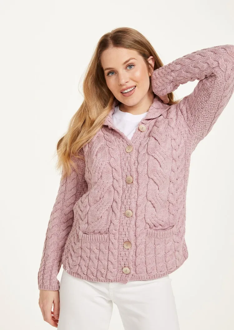 Belcarra Ladies Aran Cardigan | Pink