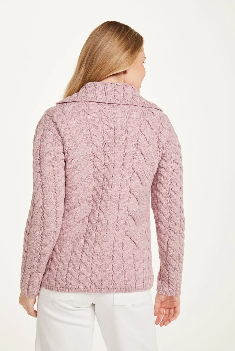 Belcarra Ladies Aran Cardigan | Pink