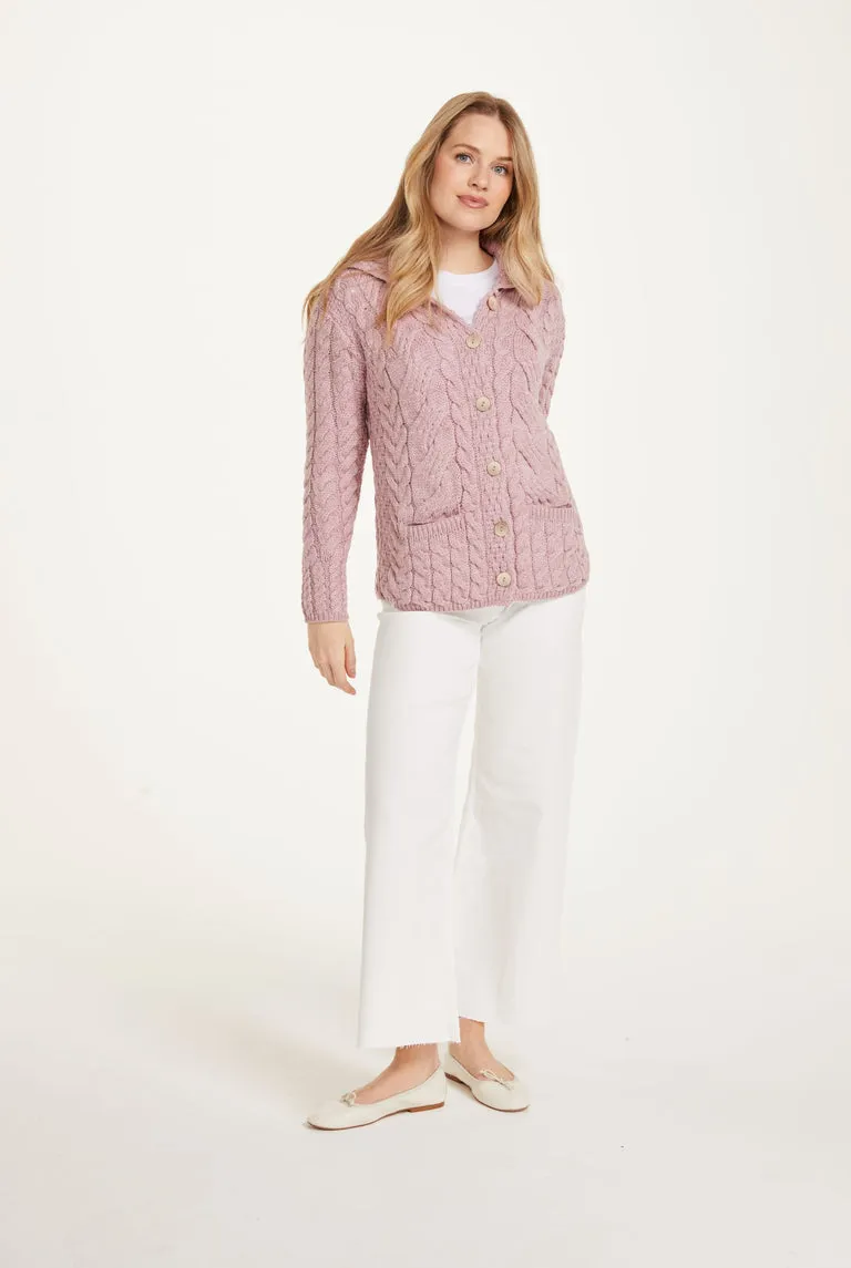 Belcarra Ladies Aran Cardigan | Pink