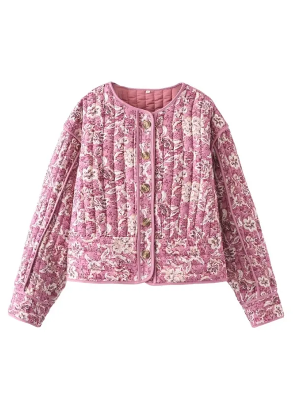 Bella's Floral Print Round Neck Thin Quilted Jacket