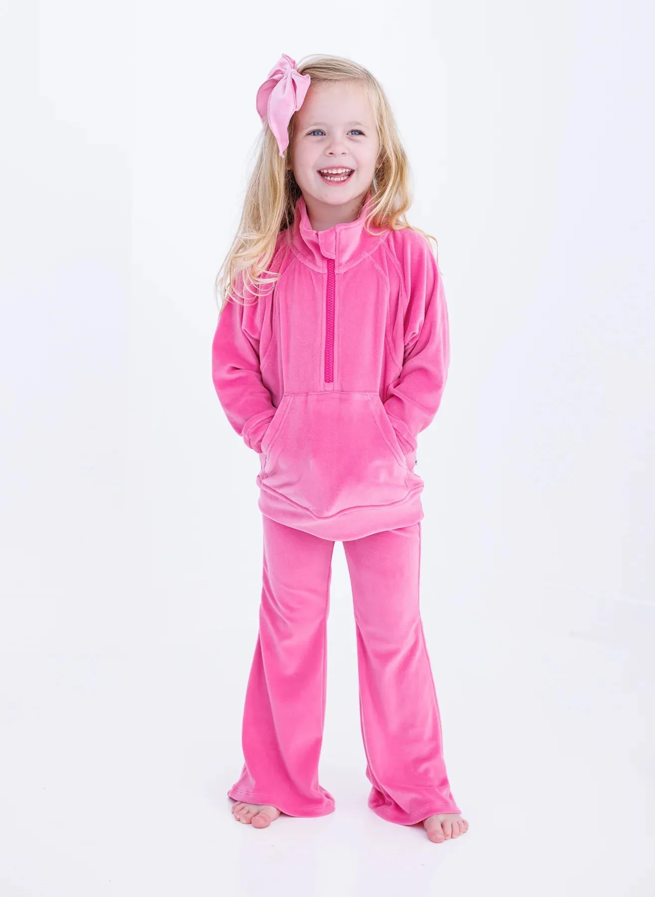 Birdie Bean Velvet Flare Jogger Set: Shocking Pink