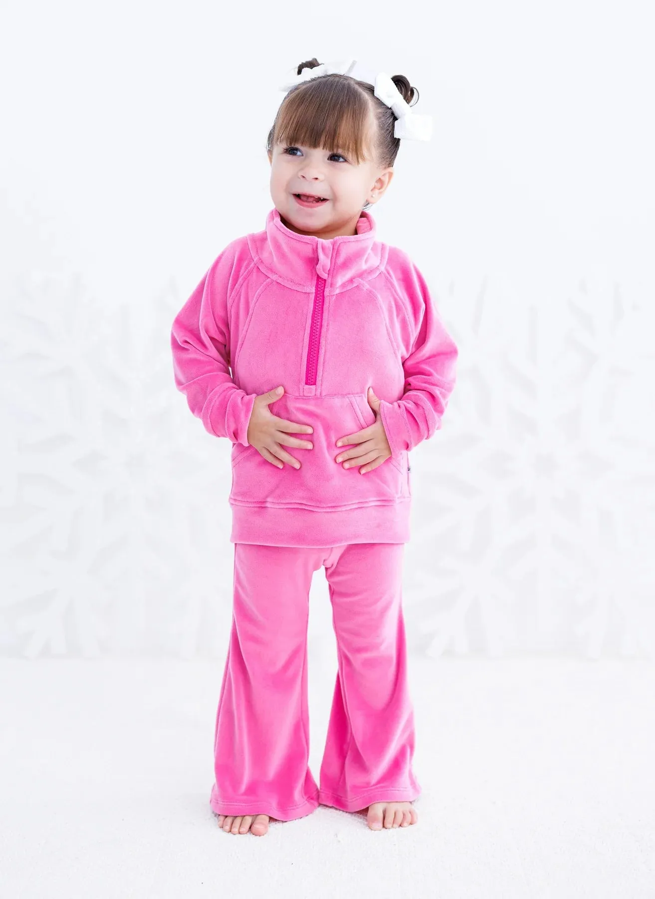 Birdie Bean Velvet Flare Jogger Set: Shocking Pink