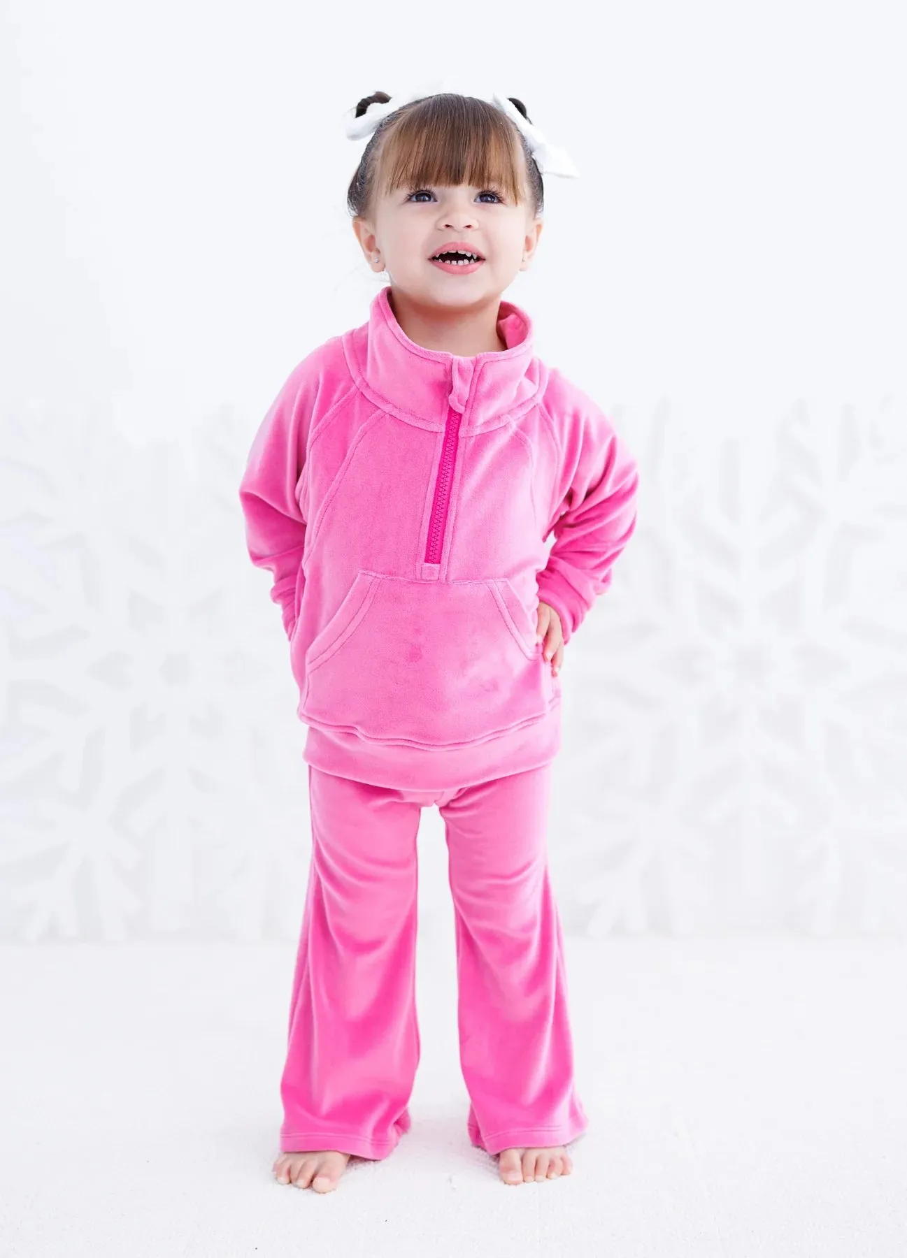 Birdie Bean Velvet Flare Jogger Set: Shocking Pink