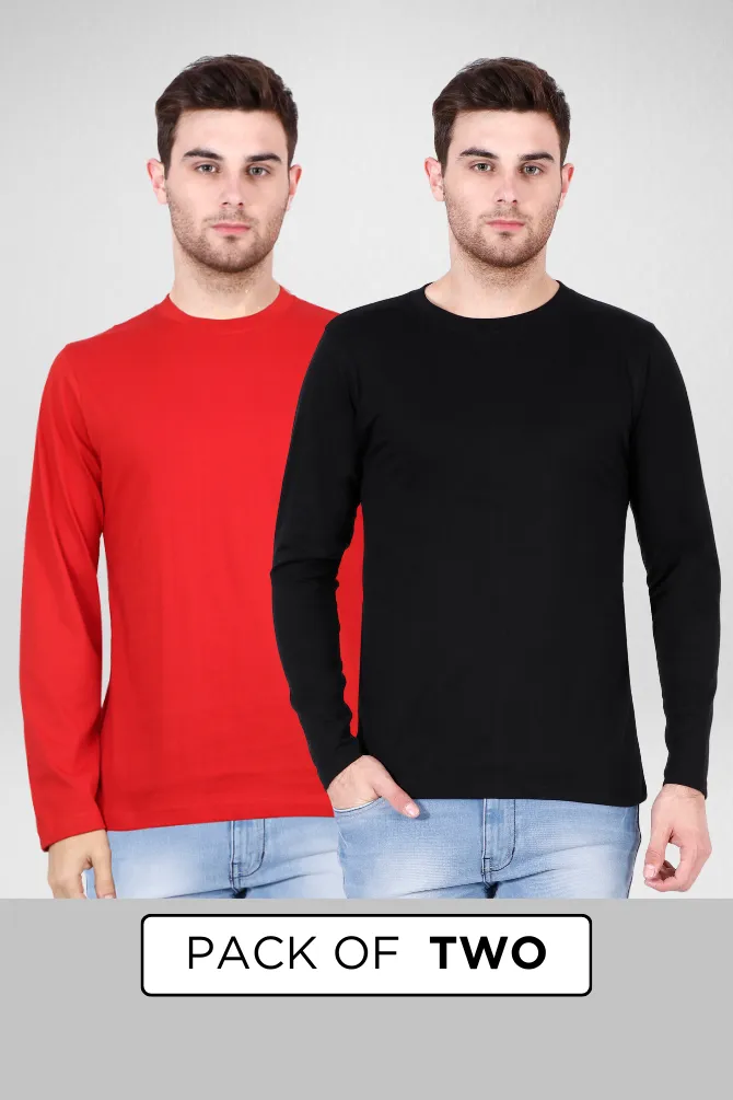 Black and Red Full Sleeve T-Shirts Combo for Men