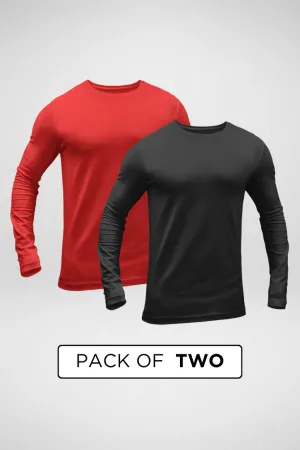 Black and Red Full Sleeve T-Shirts Combo for Men