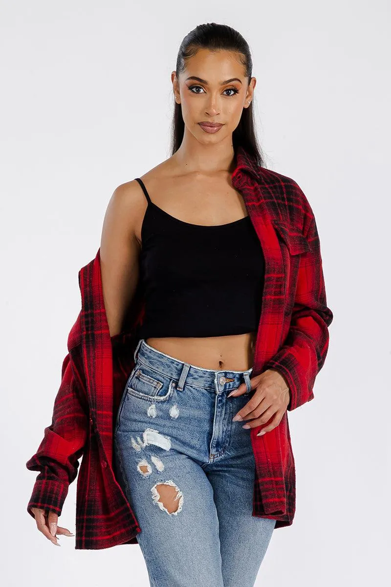 Boyfriend Oversized Soft Flannel Shacket Red Black Plaid