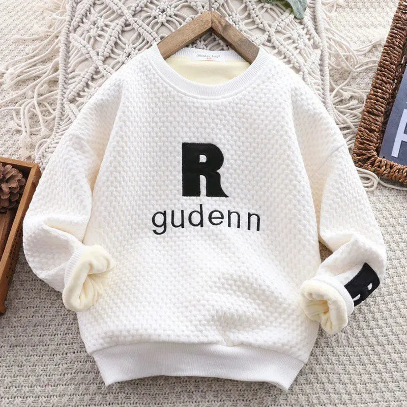 Boys Hoodies Sweatshirts Cotton Tops 2024 Warm Thicken Plus Velvet Winter Autumn Toddler Pullover Baby's Kids Children's T-shirt