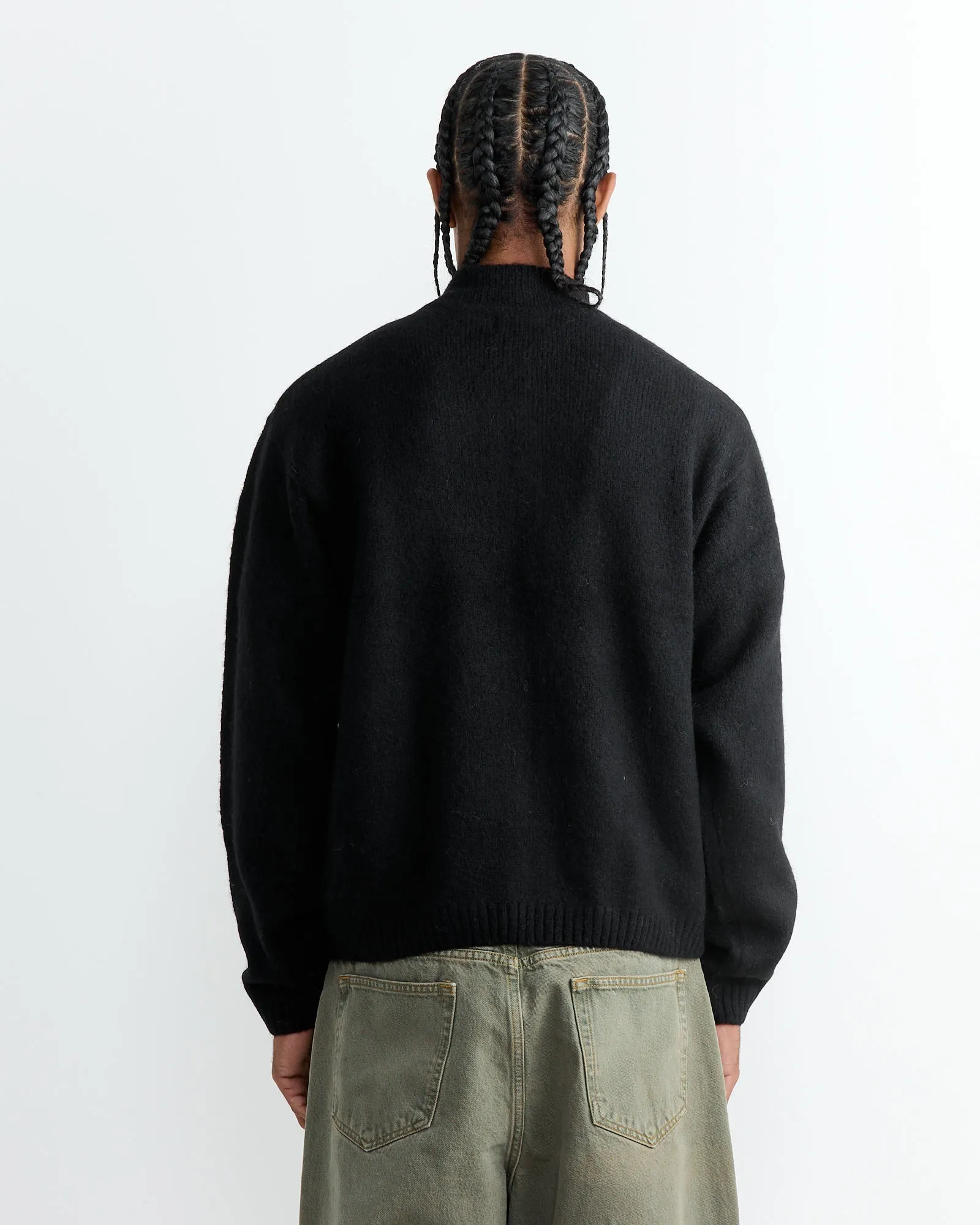 Brushed Mock Full Zip Sweater in Black