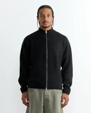 Brushed Mock Full Zip Sweater in Black