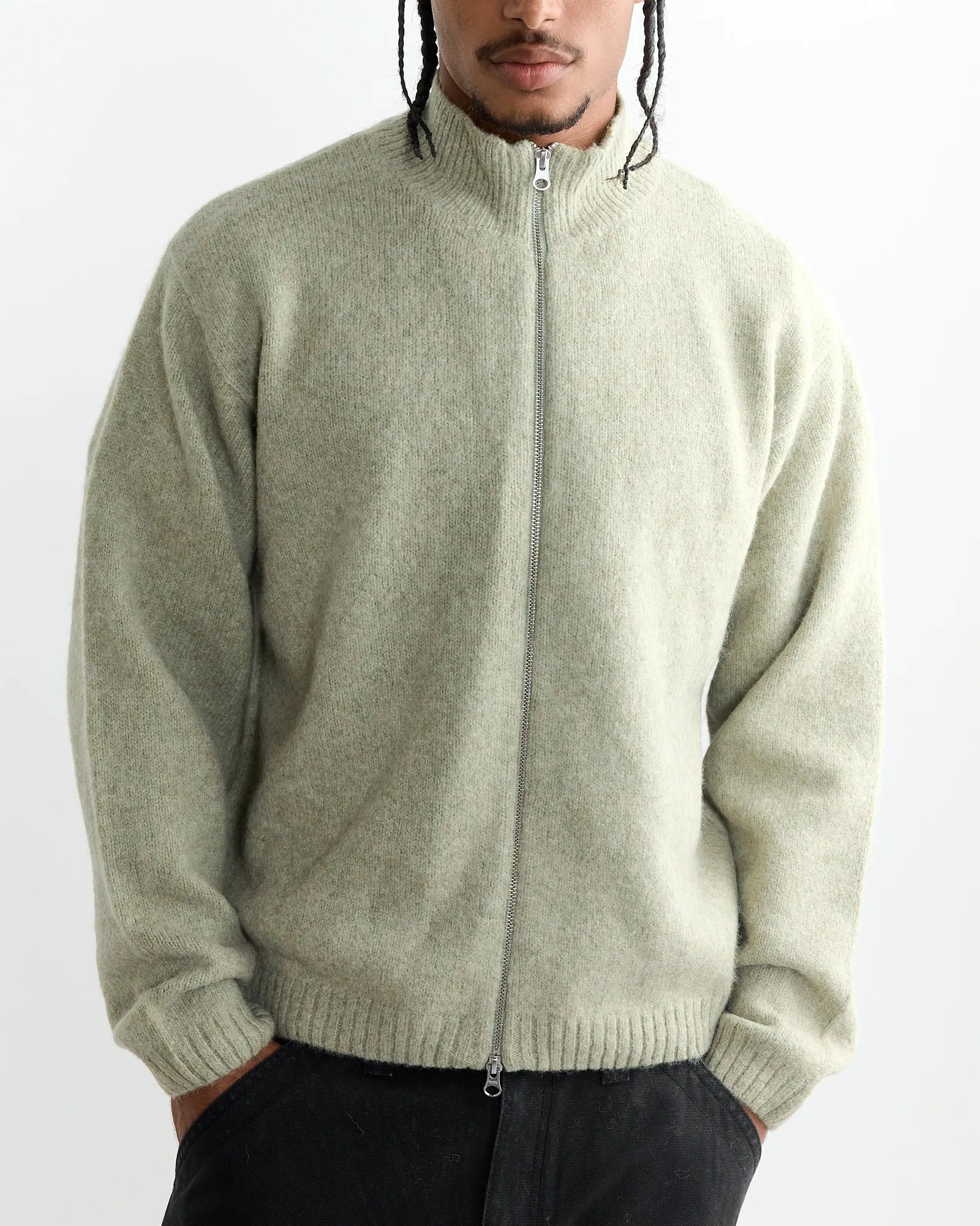 Brushed Mock Full Zip Sweater in Sage