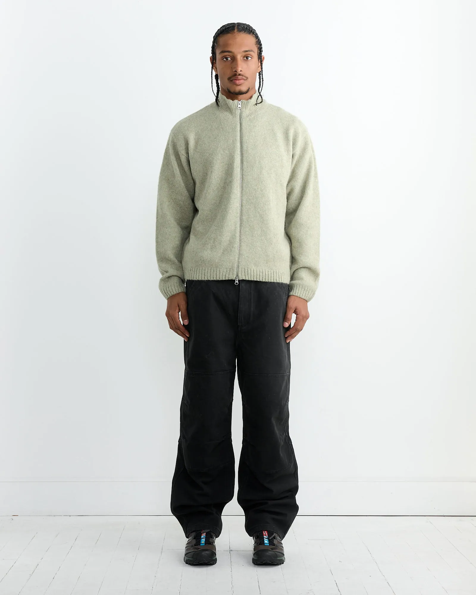 Brushed Mock Full Zip Sweater in Sage