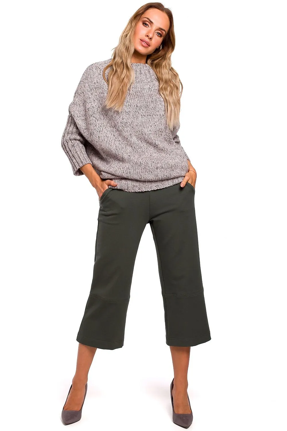 Chic Longline Fleece Sweater with Ribbed Cuffs