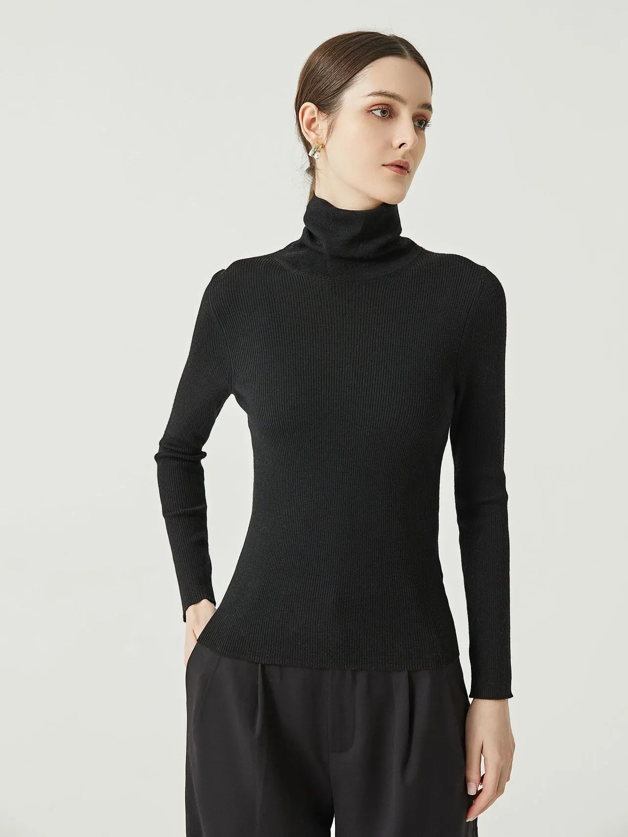 Chic Observations Black Ribbed Turtleneck Sweater Top