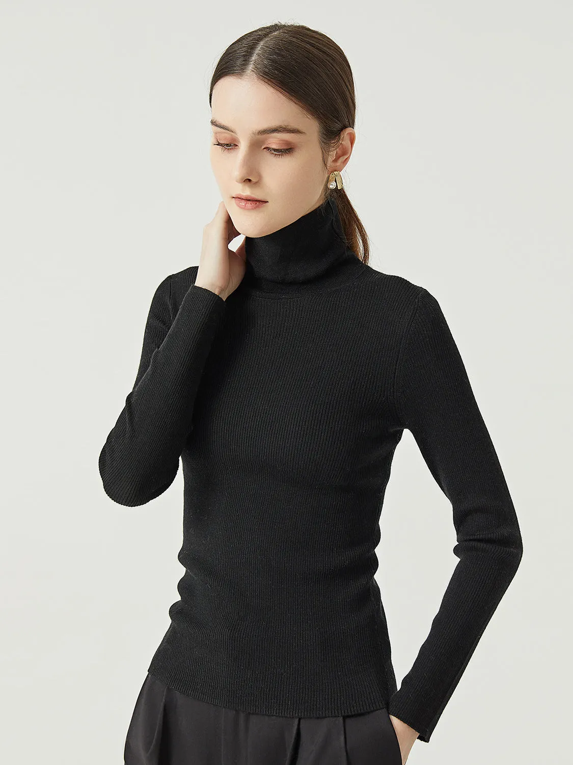 Chic Observations Black Ribbed Turtleneck Sweater Top