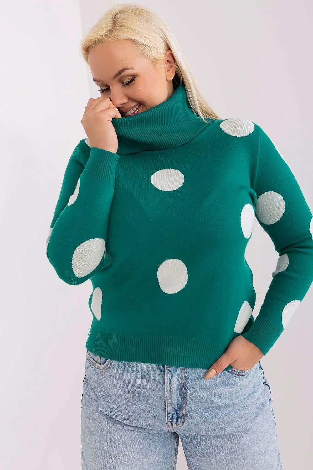 Chic Polka Dot Plus Size Turtleneck Sweater for Women