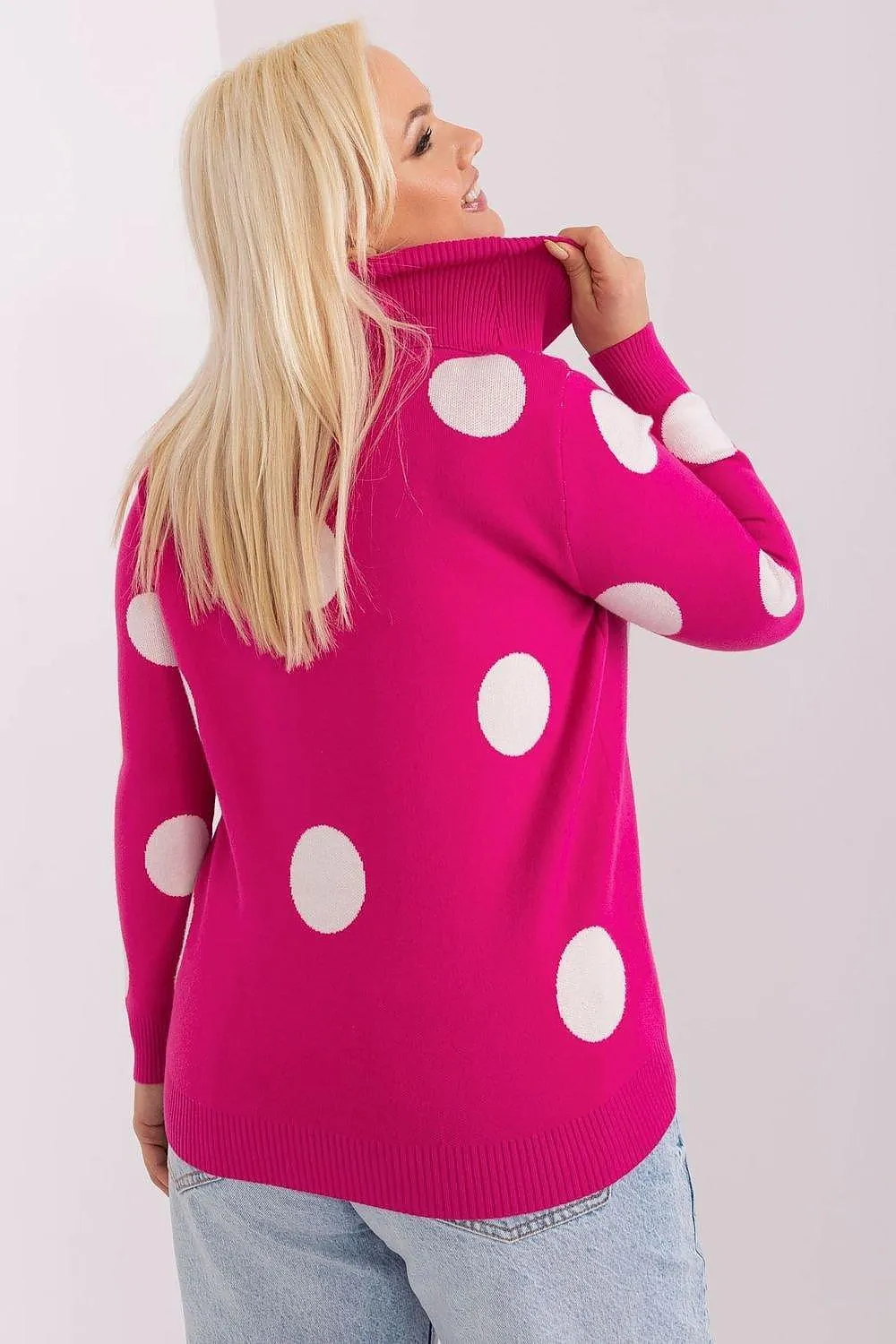 Chic Polka Dot Plus Size Turtleneck Sweater for Women