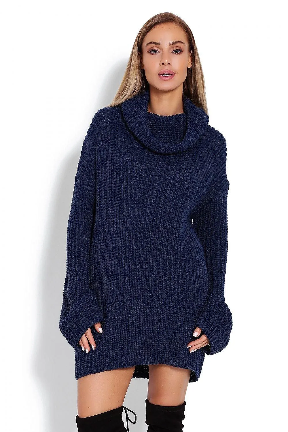 Chunky Knit Turtleneck Sweater with Bell Sleeves