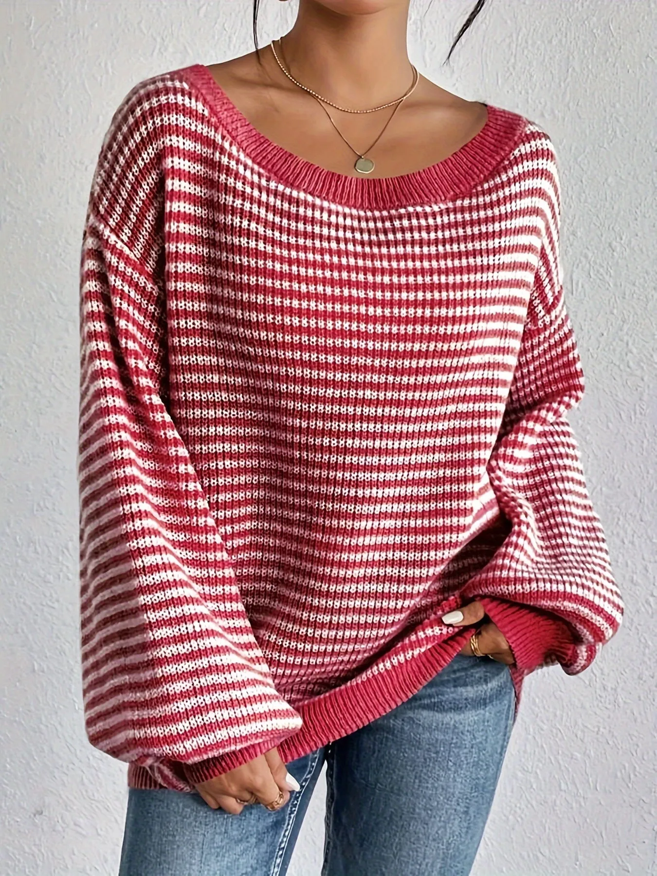 Cozy Fit Drop Shoulder Sweater - Pullovers - Soft, Loose Knitted, Casual Crew Neck, Long Sleeve, Women's Clothing for Everyday Wear