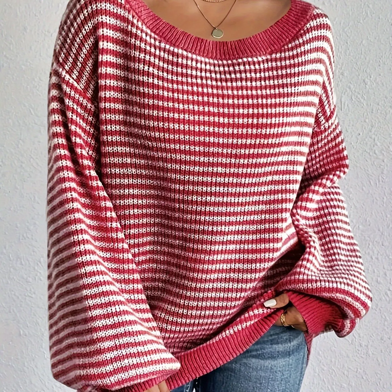 Cozy Fit Drop Shoulder Sweater - Pullovers - Soft, Loose Knitted, Casual Crew Neck, Long Sleeve, Women's Clothing for Everyday Wear