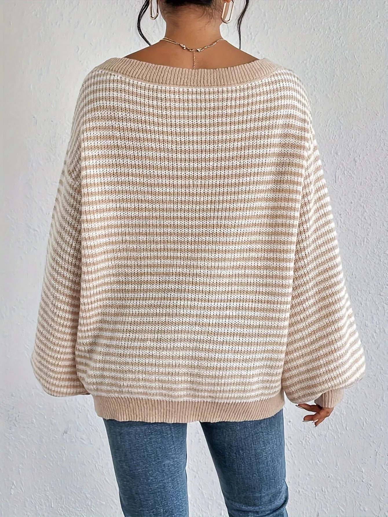 Cozy Fit Drop Shoulder Sweater - Pullovers - Soft, Loose Knitted, Casual Crew Neck, Long Sleeve, Women's Clothing for Everyday Wear